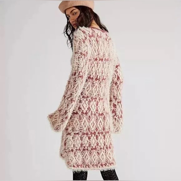 Free People Long Sleeve Knit Dress - Cream and Brown - Picture 2 of 10